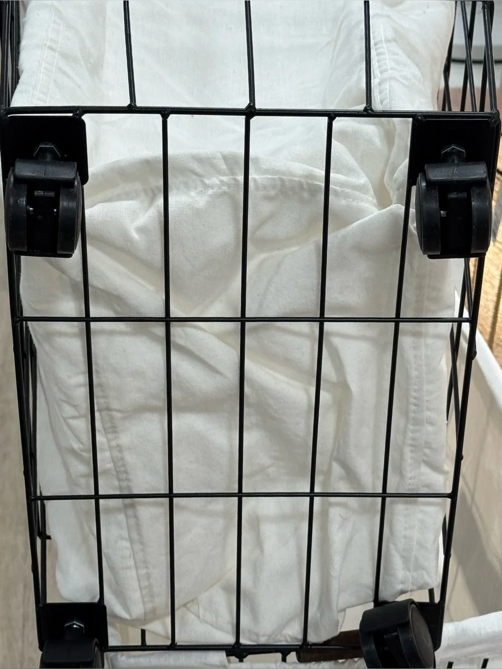 NWT Rae Dunn “Laundry” Rectangular Blk Wire Laundry Basket Hamper Cart w/Wheels